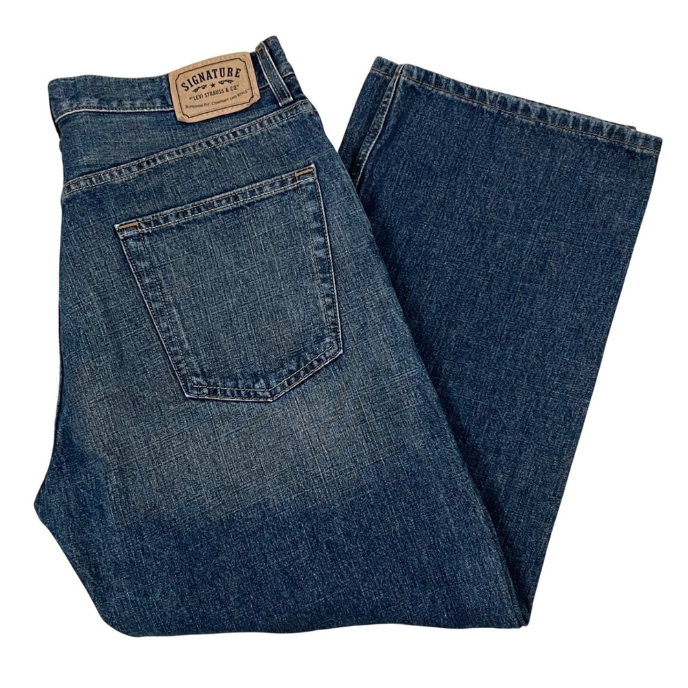 Signature by Levi Strauss Mens Jeans 36x29 Blue Loose Fit Straight Leg Denim